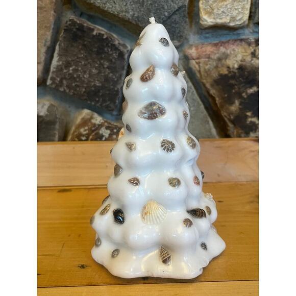 Christmas Tree Wax Candle with sea shells! 7in tall. Coastal Decor.Beach.Holiday - Picture 4 of 6